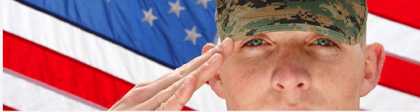 A soldier saluting with the american flag in the background.