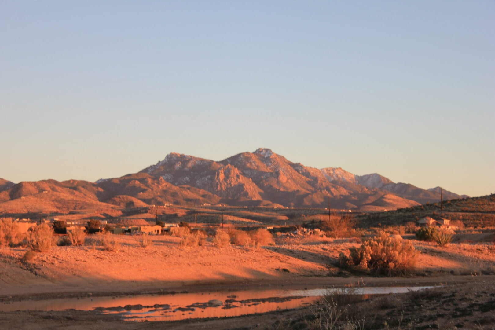 A desert landscape with mountains in the background.