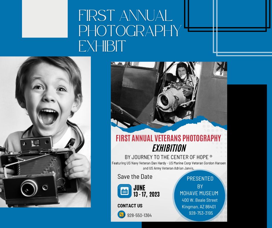 A poster of a boy holding an old camera.